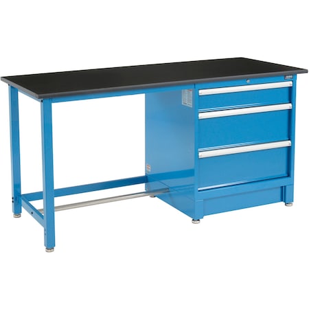 Global Industrial 72Wx30D Modular Workbench with 3 Drawers, Phenolic Resin Safety Edge, Blue 711145
